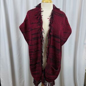 Pure Handknit red and black fringe cardigan vest, Med/Lg